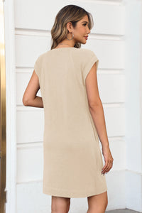 Wenrine Womens Khaki Cap Sleeve Crewneck T-Shirt Dress