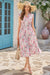 Wenrine Womens White Floral Zipper V Neck Midi Dress