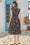 Wenrine Womens Black Floral Zipper V Neck Midi Dress