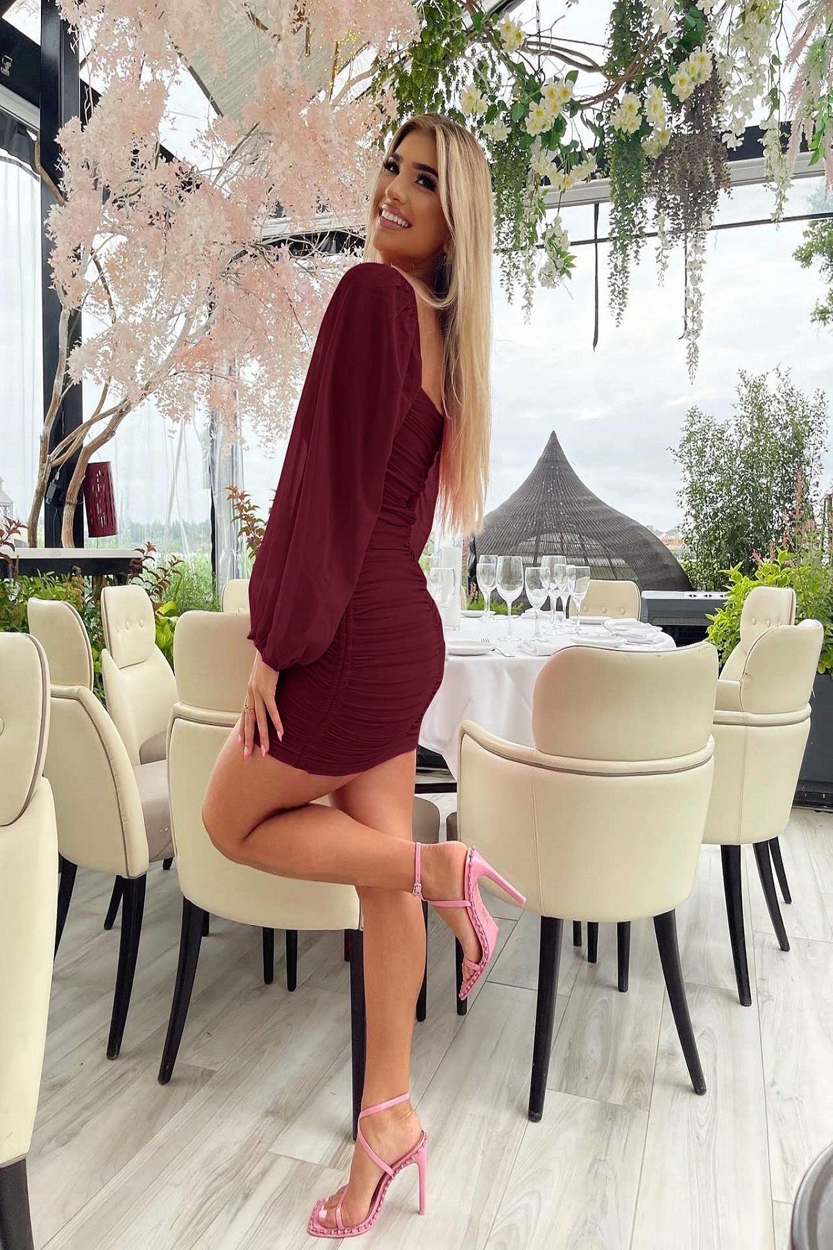Wenrine Womens Burgundy Bodycon Mini Dresses