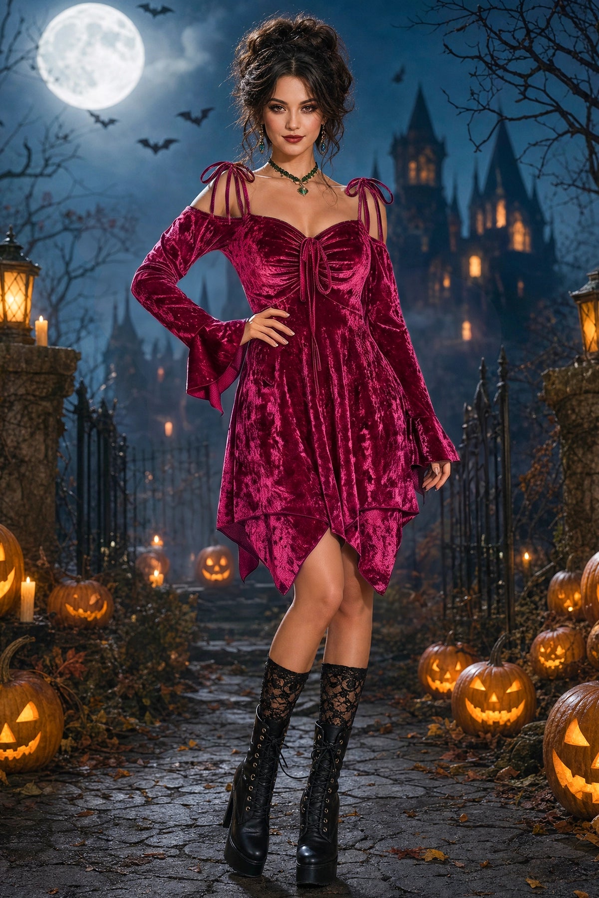 Wenrine Womens Burgundy Renaissance Fairy Dress