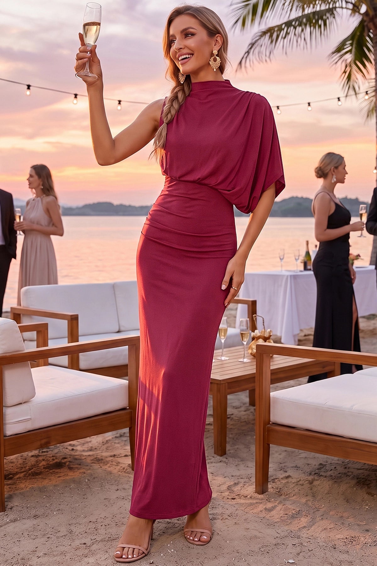 Wenrine Womens Burgundy Bodycon Maxi Dress