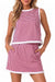 Wenrine Womens Burgundy Gingham Tank Skirt Set
