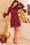 Wenrine Womens Burgundy Floral Long Sleeve Party Dress