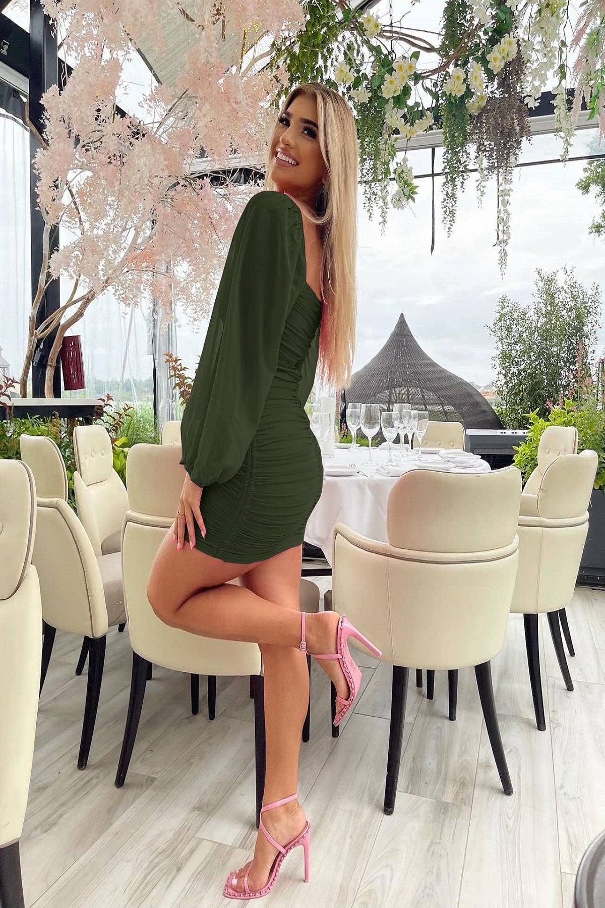 Wenrine Womens Army Green Bodycon Mini Dresses