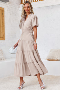 Wenrine Womens Khaki Flowy Tiered  Midi Dress