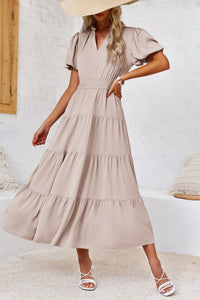 Wenrine Womens Khaki Flowy Tiered  Midi Dress