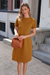 Wenrine Womens Khaki Crewneck Fashion Basic Solid T Shirt Dress