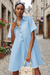 Wenrine Womens Light Blue Oversized Button Up Collared Mini Dress