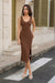 Wenrine Womens Brown Midi Bodycon Ribbed Knit Tank Dresses