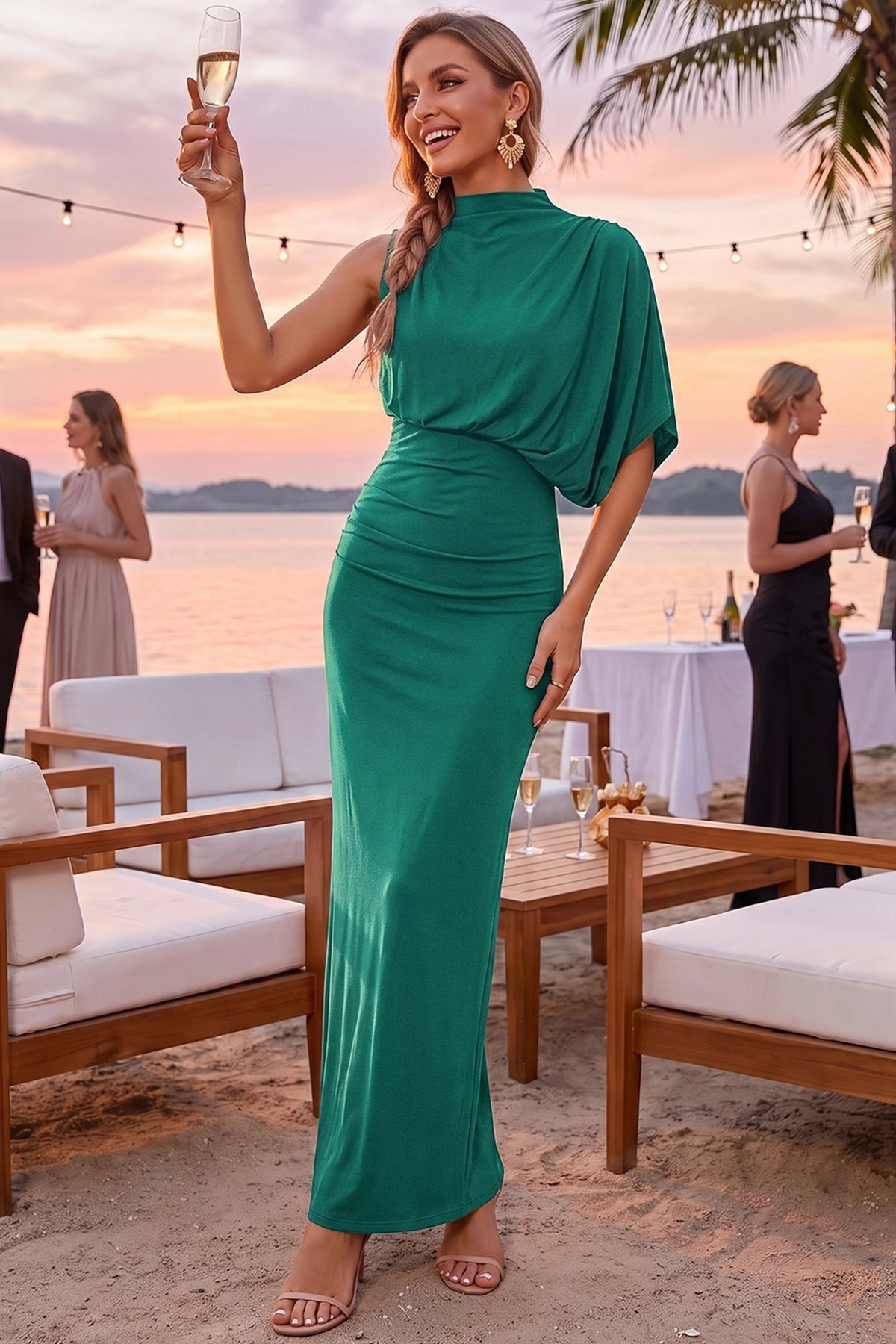 Wenrine Womens Dark Green Bodycon Maxi Dress
