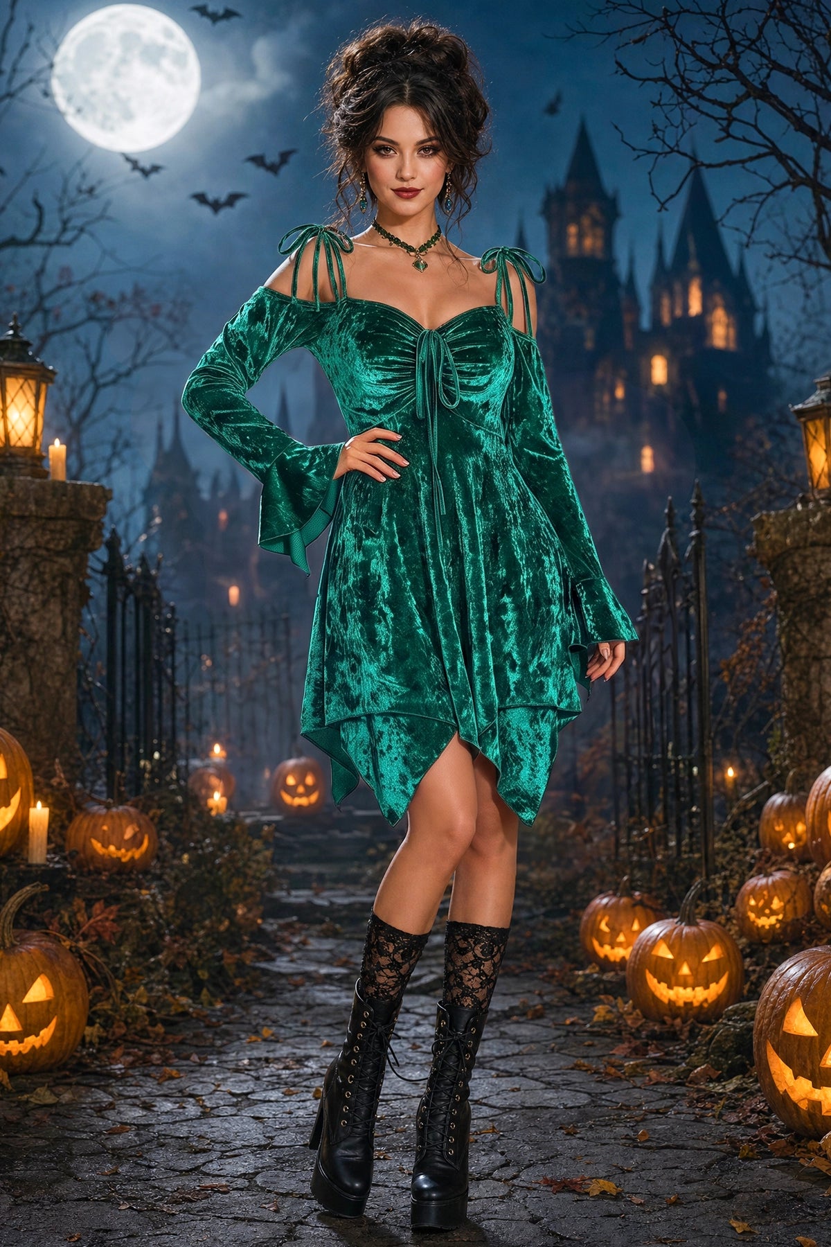 Wenrine Womens Dark Green Renaissance Fairy Dress