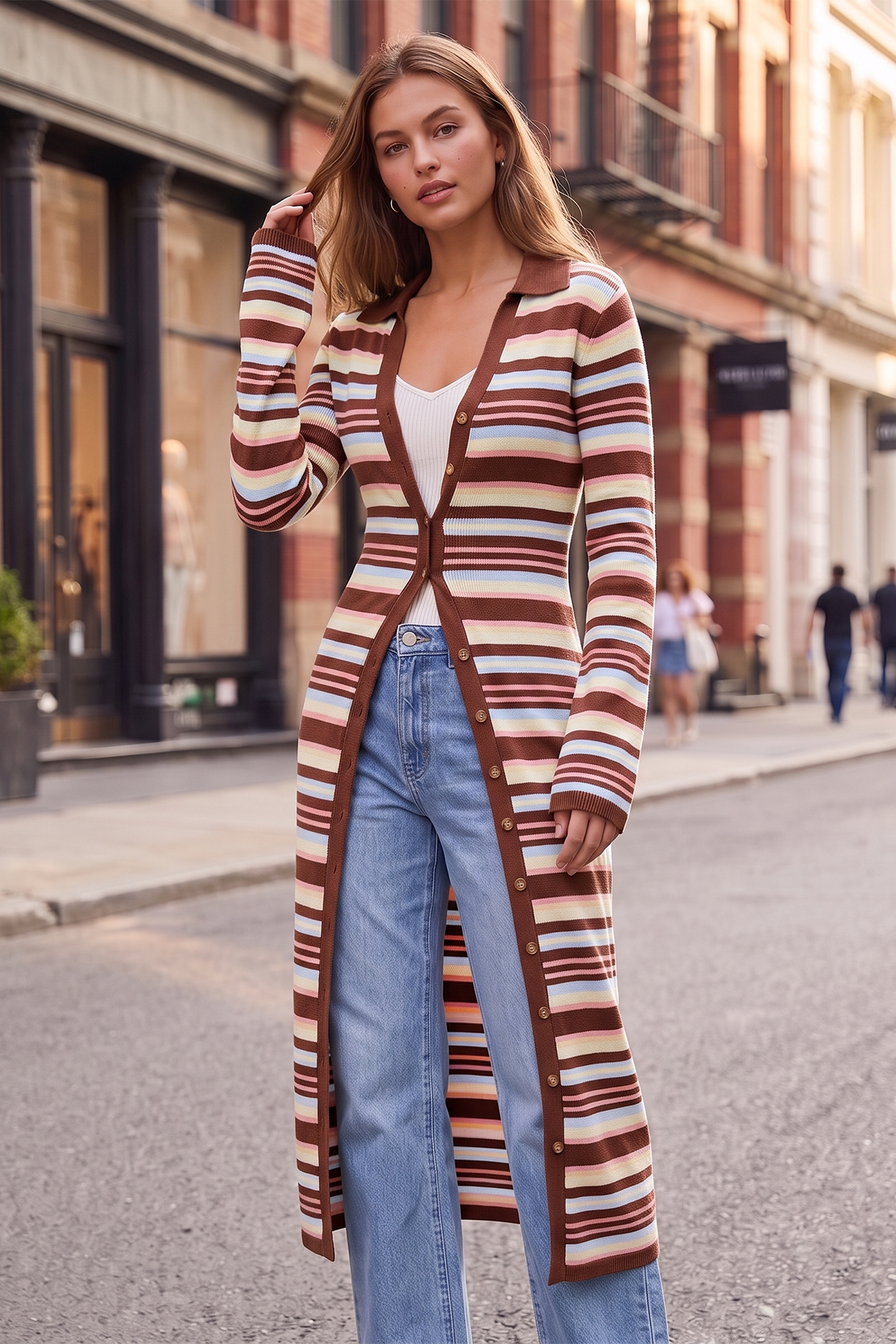 Wenrine Womens Brown Long Cardigan Sweater Dress