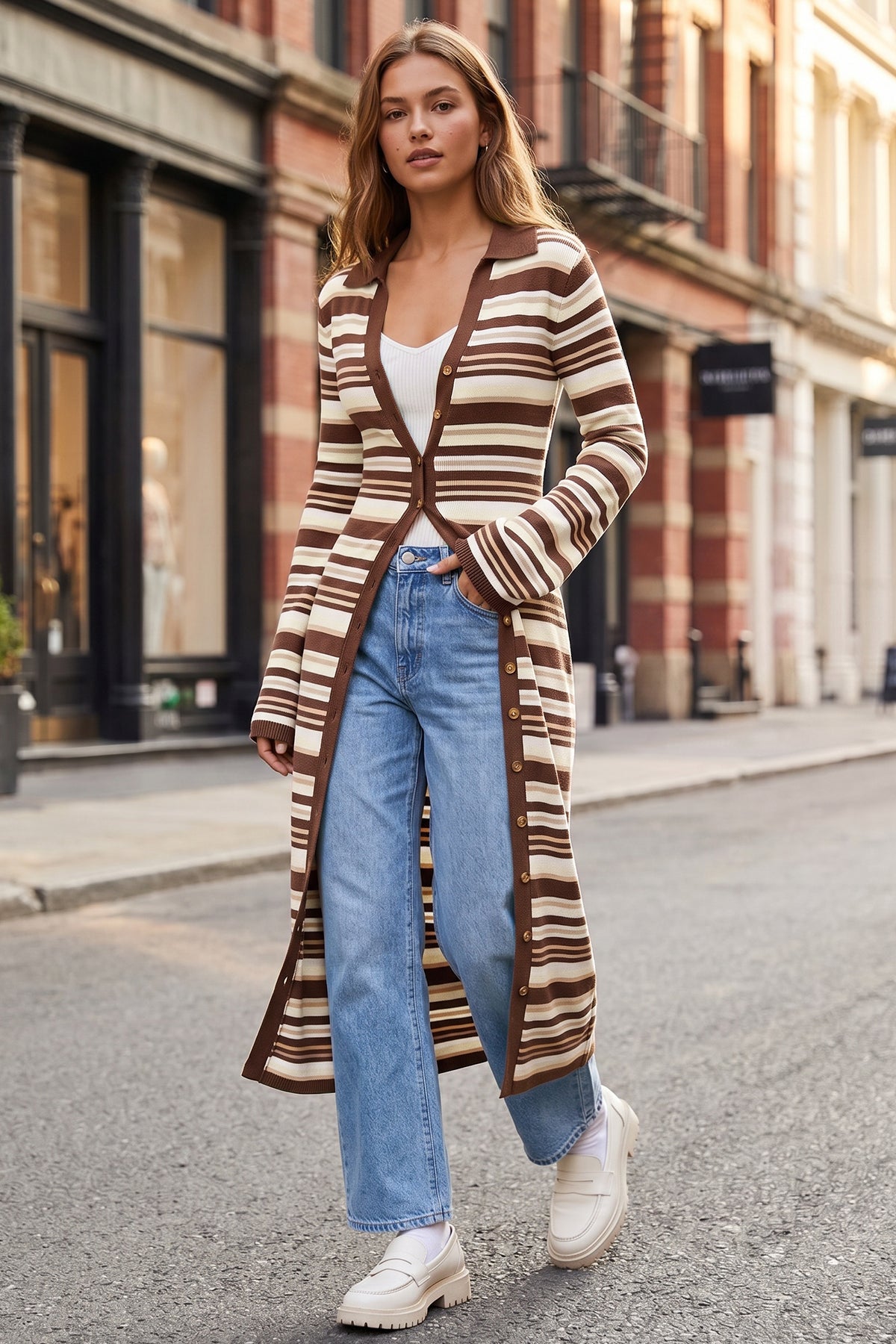 Wenrine Womens Coffee Long Cardigan Sweater Dress