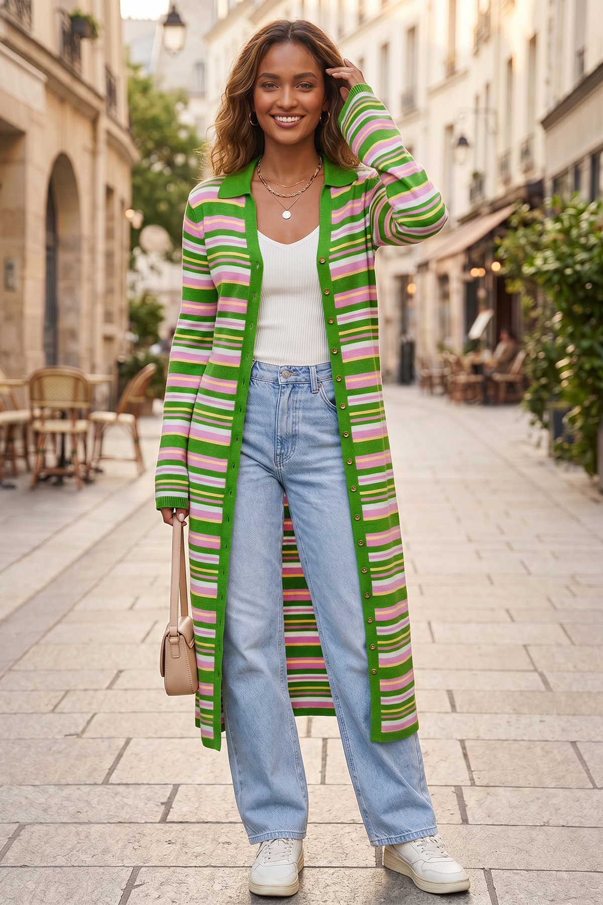 Wenrine Womens Green Long Cardigan Sweater Dress