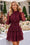 Wenrine Womens Burgundy Long Sleeve Lace Mini Dress