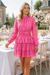 Wenrine Womens Rose Red Long Sleeve Lace Mini Dress