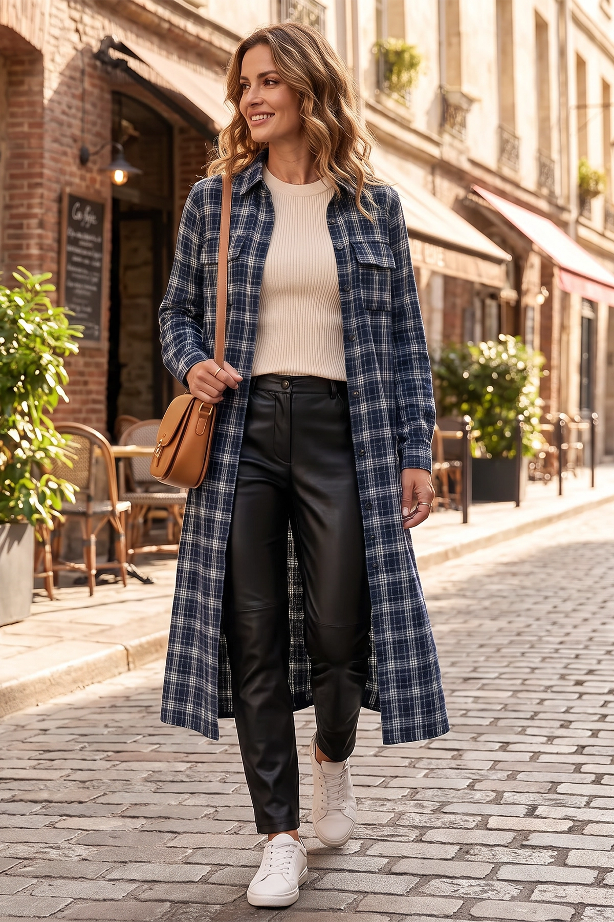 Wenrine Womens Navy Flannel Plaid Shirt Dress