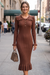 Wenrine Womens Coffee Ruffle Sweater Midi Dresses