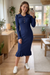 Wenrine Womens Navy Ruffle Sweater Midi Dresses