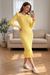Wenrine Womens Yellow Ruffle Sweater Midi Dresses