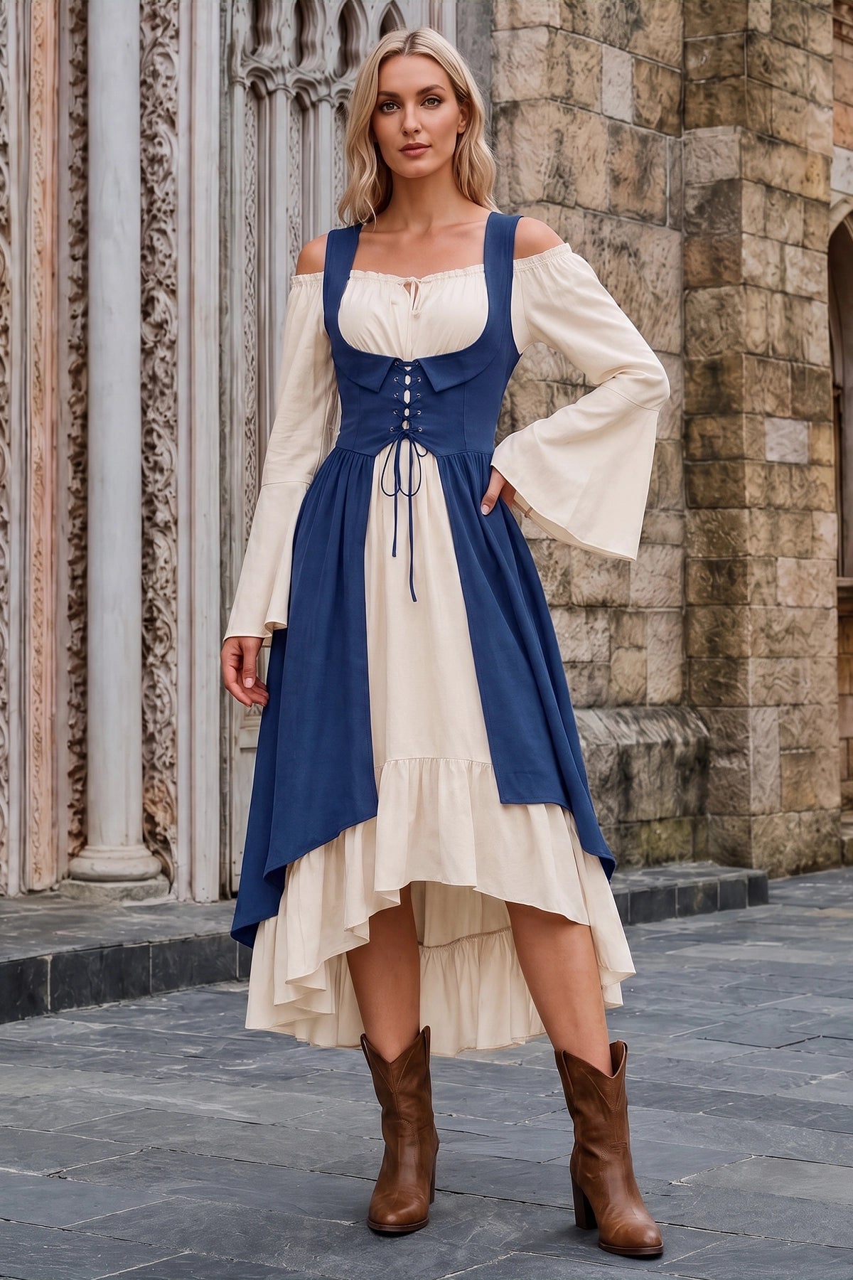 Wenrine Womens Navy 2-Piece Renaissance Dress