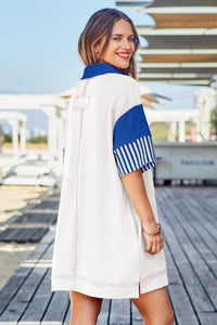 Wenrine Women's Blue Color Block Polo Sweatshirt Dress