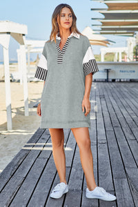 Wenrine Women's Grey Color Block Polo Sweatshirt Dress