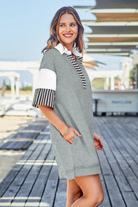 Wenrine Women's Grey Color Block Polo Sweatshirt Dress