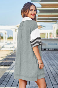 Wenrine Women's Grey Color Block Polo Sweatshirt Dress