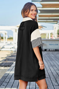 Wenrine Women's Black Color Block Polo Sweatshirt Dress