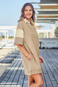 Wenrine Women's Khaki Color Block Polo Sweatshirt Dress