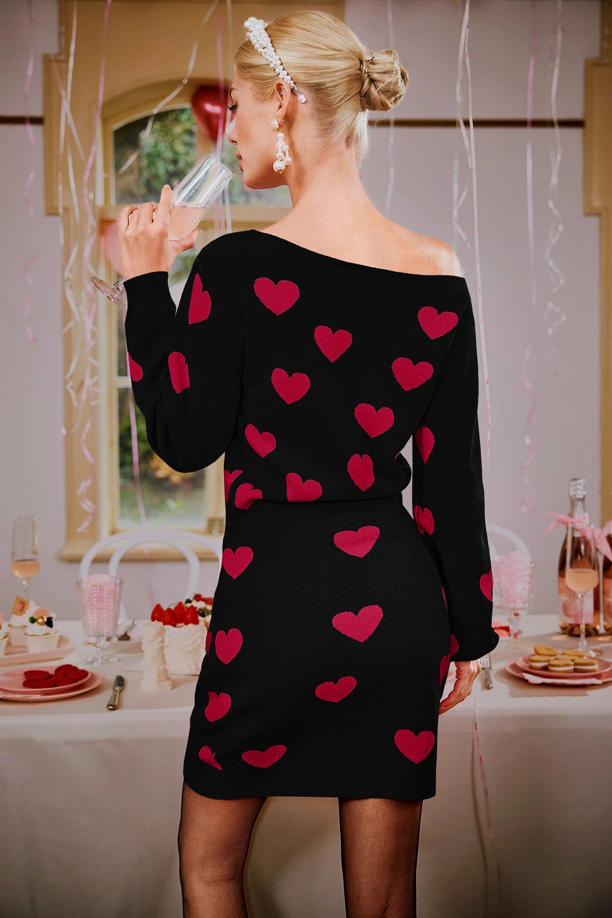 Wenrine Womens Black Off Shoulder Sweater Mini Dress