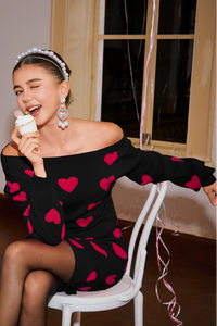 Wenrine Womens Black Off Shoulder Sweater Mini Dress