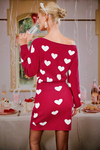 Wenrine Womens Red Off Shoulder Sweater Mini Dress