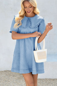Wenrine Womens Blue Peter Pan Collar Jean Dresses