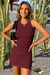 Wenrine Womens Burgundy Tight Drawstring Bodycon Dress