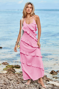 Wenrine Womens Pink Sexy Chiffon Halter Maxi Dress