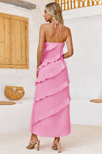 Wenrine Womens Pink Sexy Chiffon Halter Maxi Dress