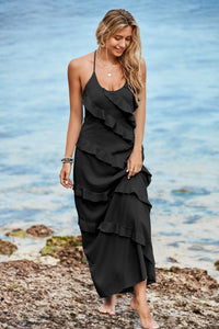 Wenrine Womens Black  Sexy Chiffon Halter Maxi Dress