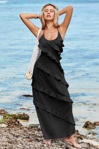 Wenrine Womens Black  Sexy Chiffon Halter Maxi Dress