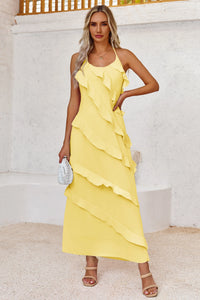 Wenrine Womens Yellow Sexy Chiffon Halter Maxi Dress