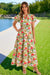Wenrine Womens Olive Drab Floral Puff Short Sleeve Beach Dresses