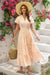 Wenrine Womens Orange Floral Puff Short Sleeve Beach Dresses