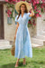 Wenrine Womens Light Blue Floral Puff Short Sleeve Beach Dresses