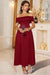 Wenrine Women's Burgundy Pleated A Line Swing Flowy Dress