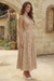 Wenrine Womens Khaki Halter V Neck Corset Maxi Dresses