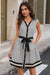 Wenrine Womens Black Striped Tie Waist Shirt Dress