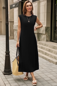 Wenrine Womens Black Maxi Side Slit Vacation Dresses