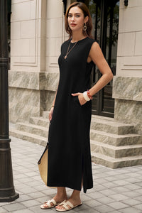 Wenrine Womens Black Maxi Side Slit Vacation Dresses